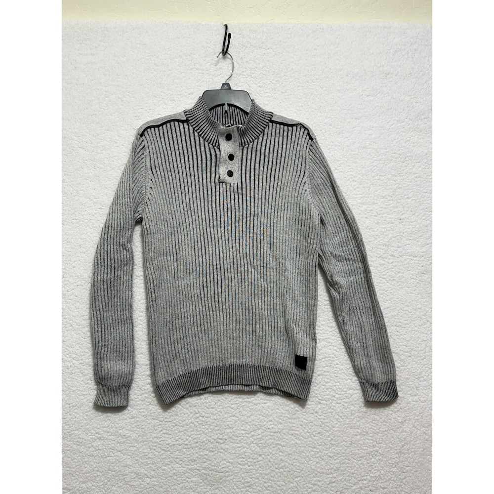 Guess Los Angeles Mens Gray Ribbed Quarter Button Mock Neck Sweater X3RR11 Z27Y0